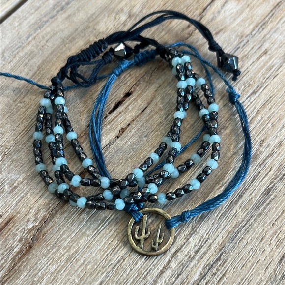 Pura Vida Jewelry - Pura Vida Bracelet Bundle Cactus Gold Charm Rick Stone Bead Blue Black Boho